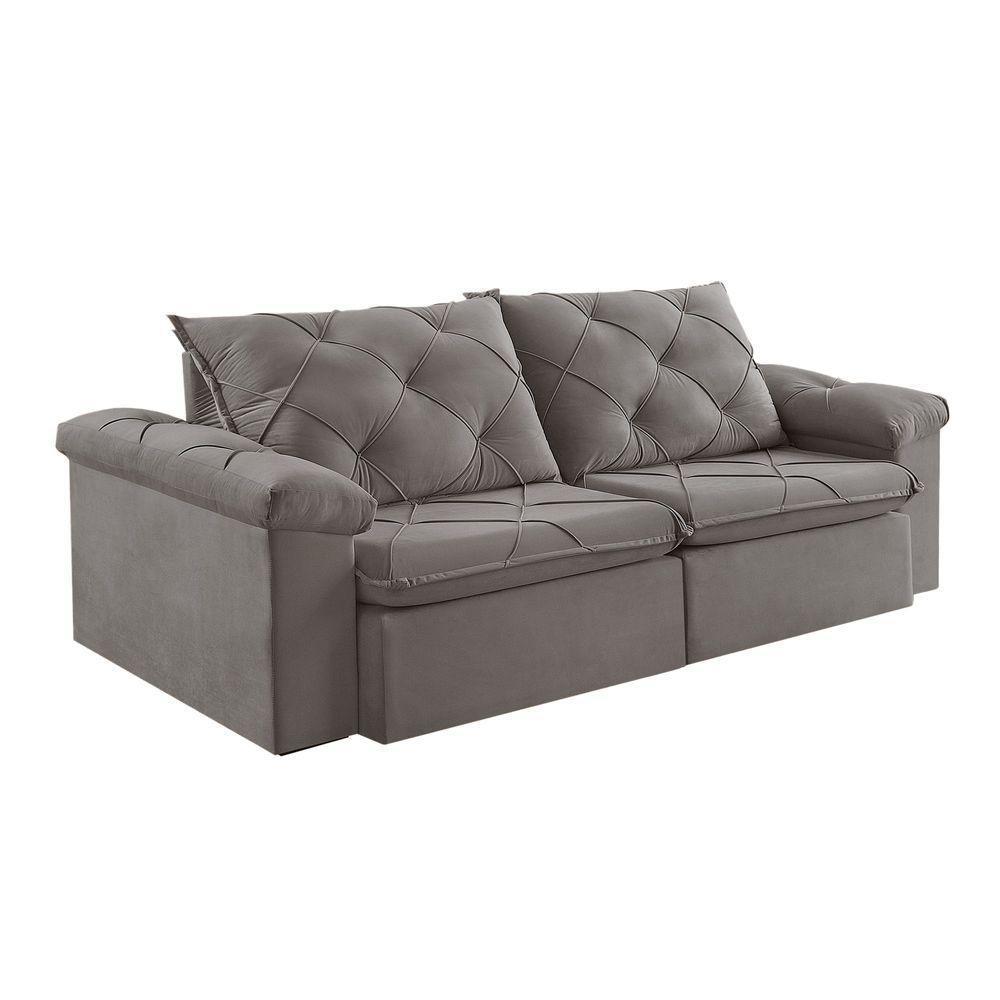 Sofá Retrátil E Reclinável Corniso 2,34m Veludo Cor Cinza 2103 Usb Sem Kit Usb - 3