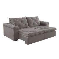 Sofá Retrátil E Reclinável Corniso 2,34m Veludo Cor Cinza 2103 Usb Sem Kit Usb - 2