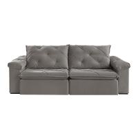 Sofá Retrátil E Reclinável Corniso 2,34m Veludo Cor Cinza 2103 Usb Sem Kit Usb