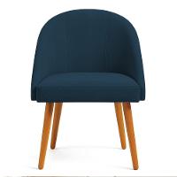 Kit 08 Cadeiras Poltrona De Jantar Luna Suede Pés Palito Castanho - Pallazio Azul Marinho