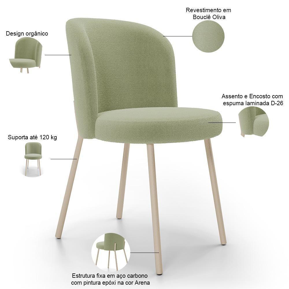 Kit 06 Cadeiras Para Sala De Jantar Cozinha Estofada Gavi Arena L02 Bouclê Oliva - Lyam Decor - 3