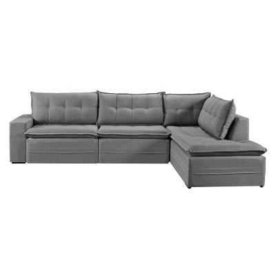 Sofá Retratil Com Chaise Direita Titan 4 Lugares 2,56m Tecido Linho Cor Cinza 2323