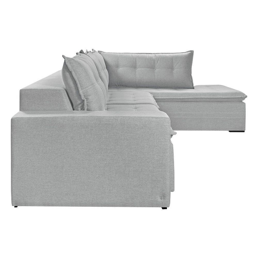 Sofá Retratil Com Chaise Direita Titan 6 Lugares 3,16m Tecido Linho Cor Gelo 2322 - 4