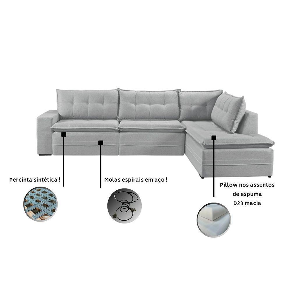 Sofá Retratil Com Chaise Direita Titan 6 Lugares 3,16m Tecido Linho Cor Gelo 2322 - 7