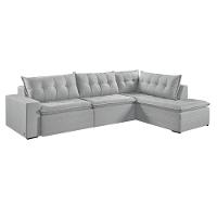 Sofá Retratil Com Chaise Direita Titan 6 Lugares 3,16m Tecido Linho Cor Gelo 2322 - 1