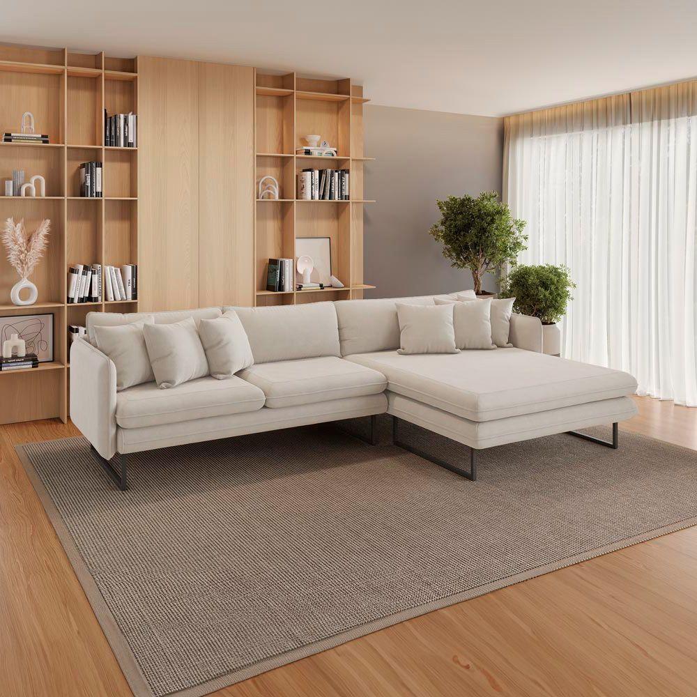 Sofá Jade Com Chaise Lateral Direita 2,84m Em Linho Cor Cru 2520 - 6