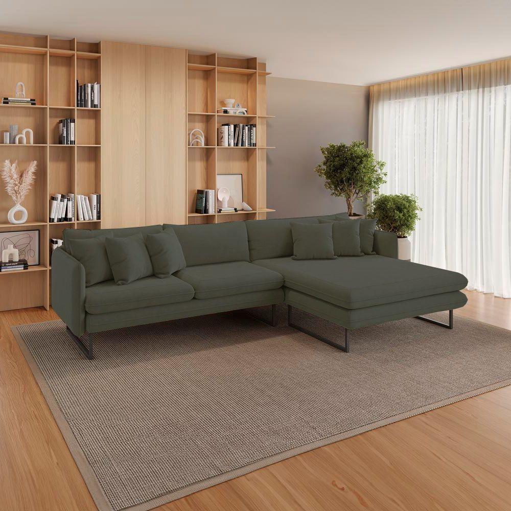 Sofá Jade Com Chaise Lateral Direita 2,84m Em Linho Cor Verde 2562 - 2