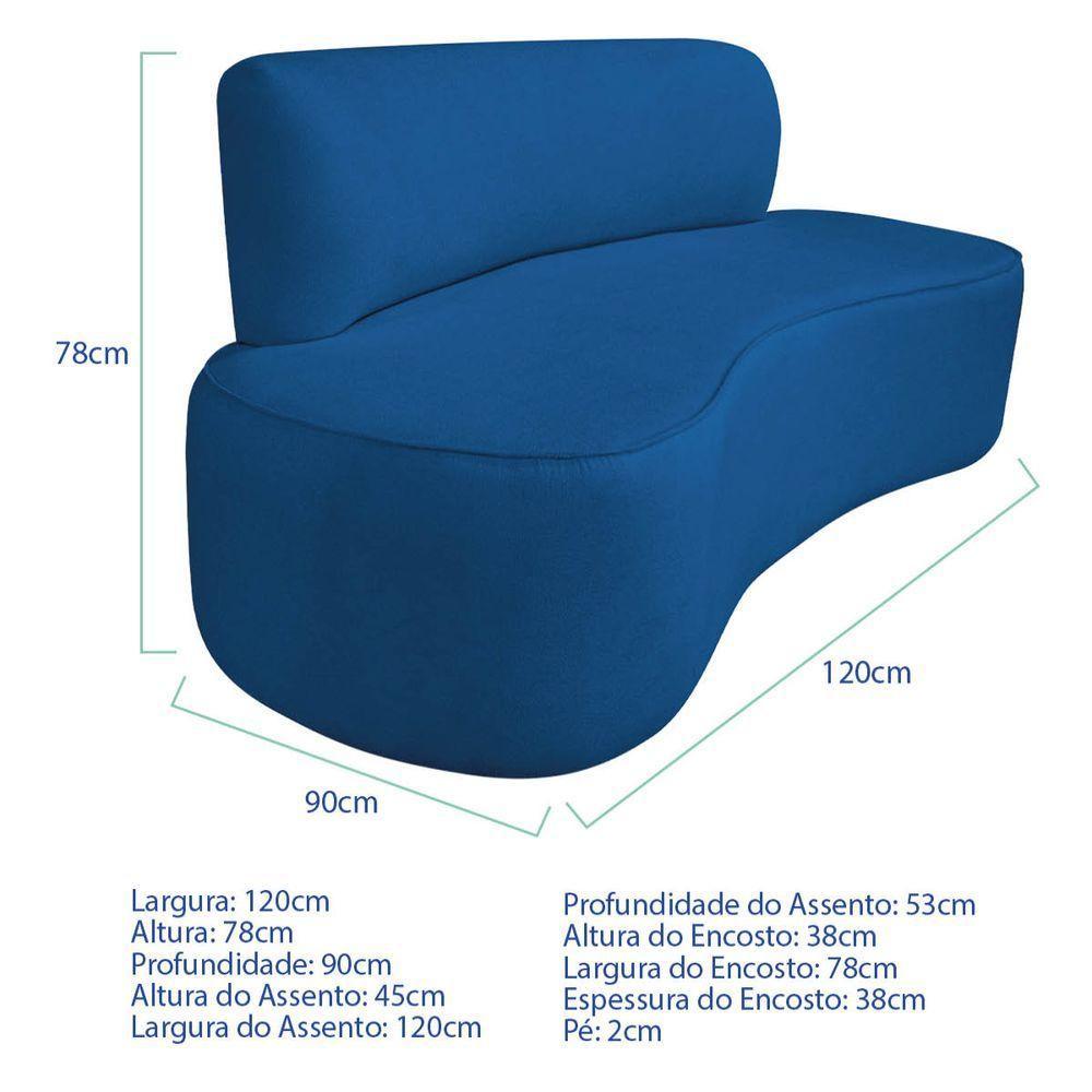 Kit Recamier Curvo Amsterdã 120cm E Poltrona Amore Luxo Linho Cor Azul Royal - 3