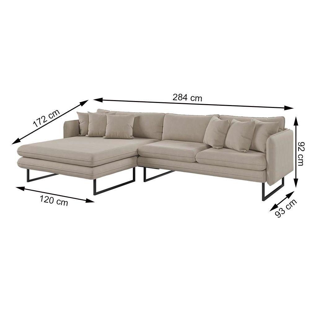 Sofá Jade Com Chaise Lateral Esquerda 2,84m Em Linho Cor Cinza 2521 - 7