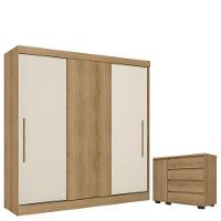 Guarda Roupa Casal Vision 3 Portas Capuccino Cacau Off White Flex Acetinado E Cômoda Com Porta Aurora Cappuccino - Thb - 1