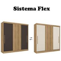 Guarda Roupa Casal Vision 3 Portas Capuccino Cacau Off White Flex Acetinado E Cômoda Com Porta Aurora Cappuccino - Thb