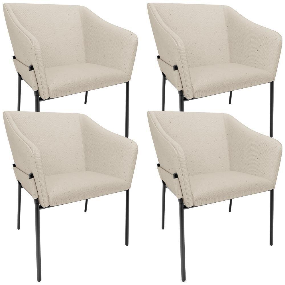 Kit 4 Cadeiras Para Sala De Jantar Estar Living Olívia L02 Linho Bege - Lyam Decor - 1