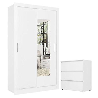 Guarda Roupa Solteiro City Glass 2 Portas Branco Acetinado E Cômoda Gaveteiro Condessa Branco - Thb