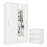 Guarda Roupa Solteiro City Glass 2 Portas Branco Acetinado E Cômoda Gaveteiro Condessa Branco - Thb - 1