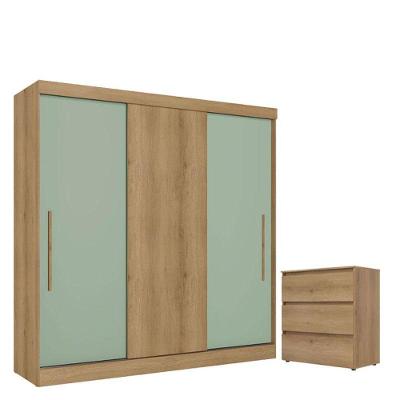 Guarda Roupa Casal Vision 3 Portas Capuccino Menta Acetinado E Cômoda Gaveteiro Condessa Cappuccino - Thb