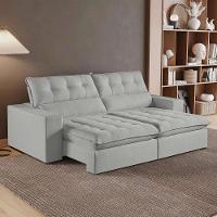 Sofá Retrátil E Reclinável Oregon 2,50m Linho Cor Gelo 2322 Usb Sem Kit Usb - 1