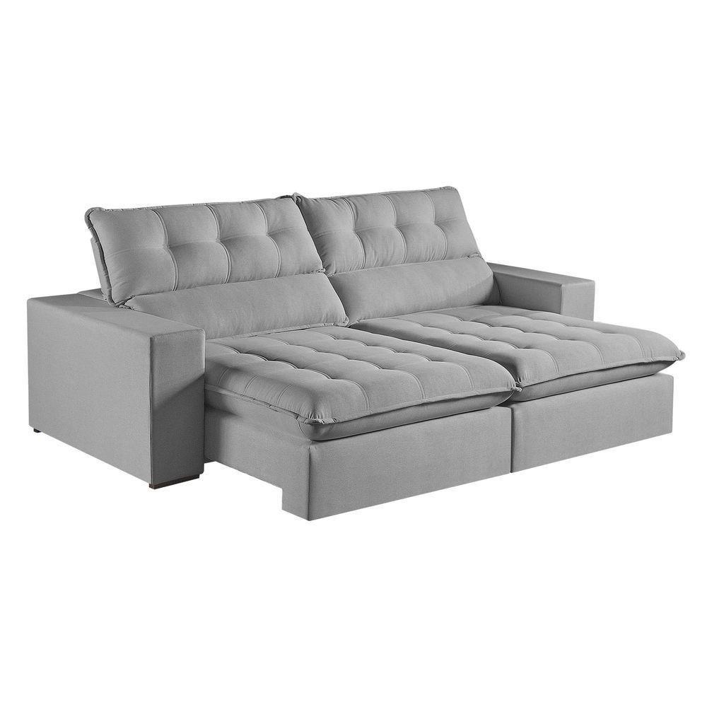 Sofá Retrátil E Reclinável Oregon 2,30m Linho Cor Cinza 2323 Usb Com Kit Usb - 2