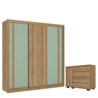 Guarda Roupa Casal Ibiza 3 Portas Capuccino Menta Flex E Cômoda Com Porta Aurora Cappuccino - Thb