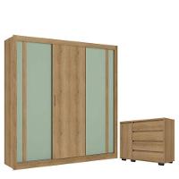Guarda Roupa Casal Ibiza 3 Portas Capuccino Menta Flex E Cômoda Com Porta Aurora Cappuccino - Thb - 1