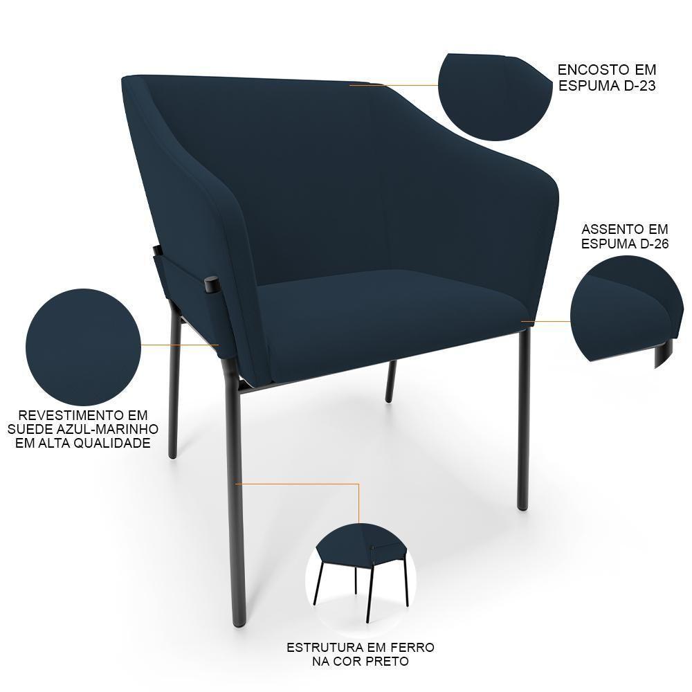 Kit 3 Cadeiras Para Sala De Jantar Estar Living Olívia L02 Suede Azul - Lyam Decor - 4