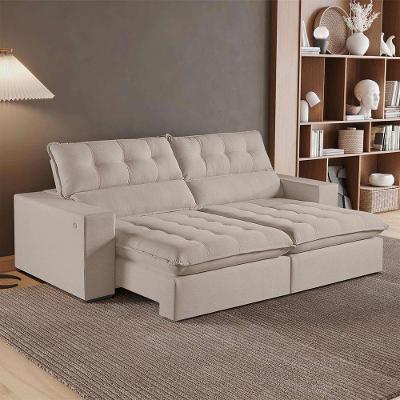 Sofá Retrátil E Reclinável Oregon 2,30m Linho Cor Cru 2320 Usb Com Kit Usb