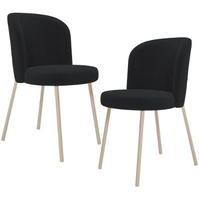 Kit 02 Cadeiras Para Sala De Jantar Cozinha Estofada Gavi Arena L02 Bouclê Preto - Lyam Decor