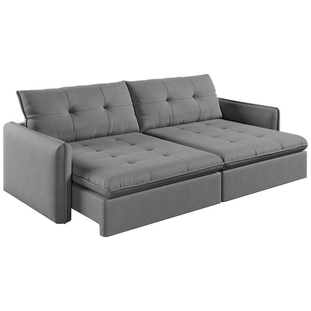 Sofá Retrátil E Reclinável Lavanda 2,60m Linho Cor Cinza 2323 - 1