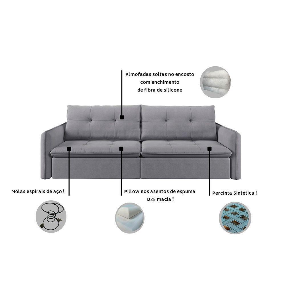Sofá Retrátil E Reclinável Lavanda 2,60m Linho Cor Cinza 2323 - 10