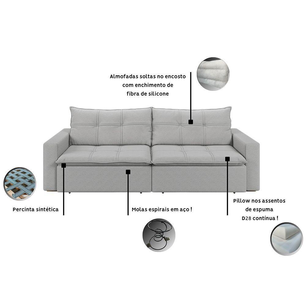 Sofá Retrátil E Reclinável Joinville 2,70m Linho Cor Bege 2340 - 3