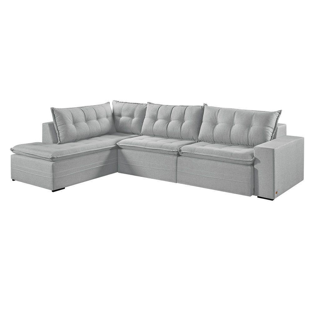 Sofá Retratil Com Chaise Esquerda Titan 7 Lugares 3,56m Tecido Linho Cor Gelo 2322 - 1