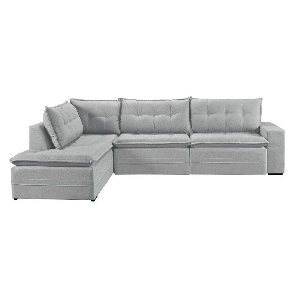 Sofá Retratil Com Chaise Esquerda Titan 7 Lugares 3,56m Tecido Linho Cor Gelo 2322 - 3
