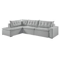 Sofá Retratil Com Chaise Esquerda Titan 7 Lugares 3,56m Tecido Linho Cor Gelo 2322 - 1