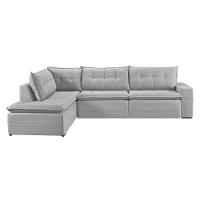 Sofá Retratil Com Chaise Esquerda Titan 7 Lugares 3,56m Tecido Linho Cor Gelo 2322 - 3