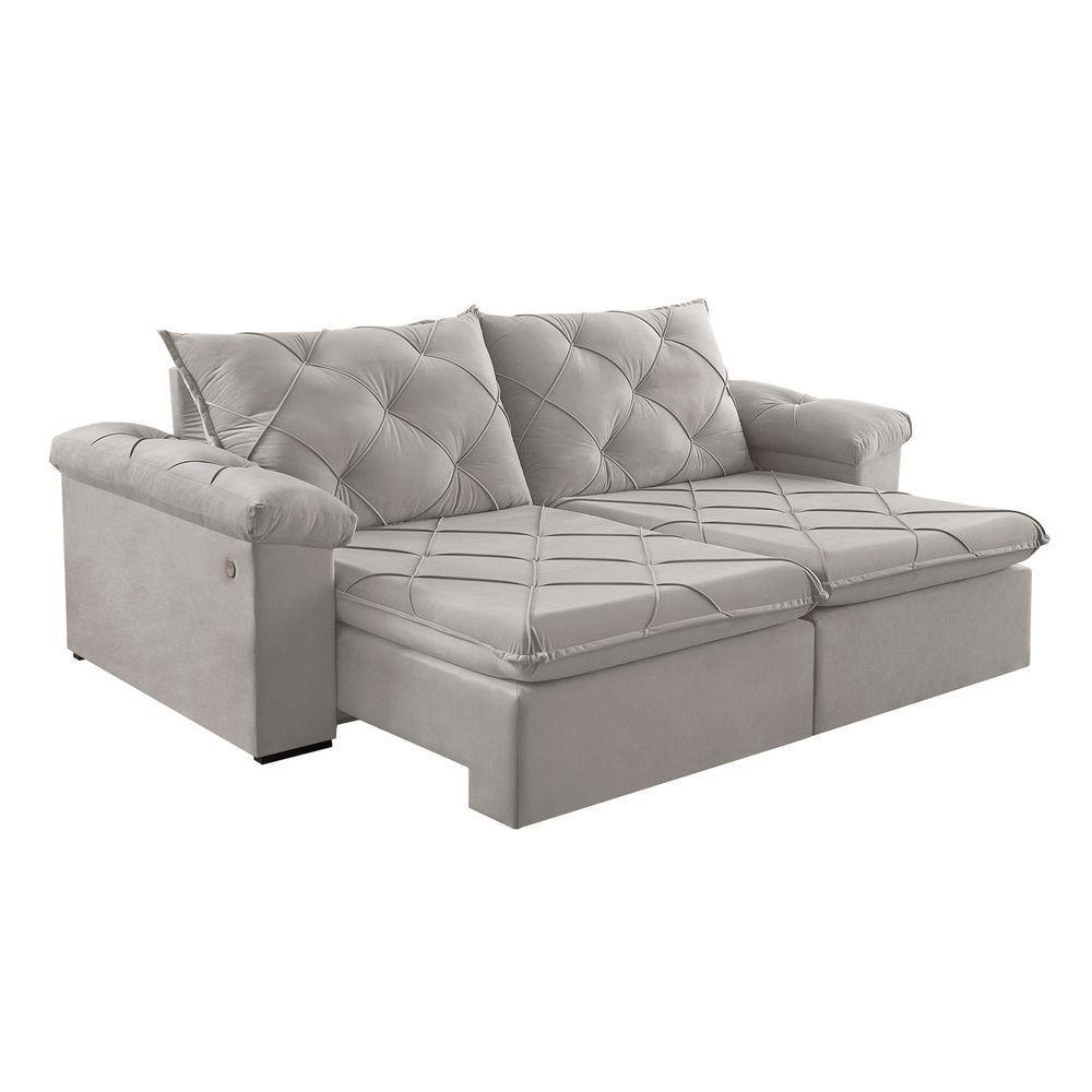 Sofá Retrátil E Reclinável Corniso 2,54m Veludo Cor Cinza 2107 Usb Com Kit Usb - 4