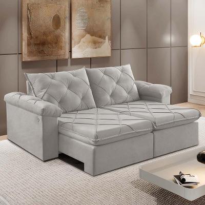 Sofá Retrátil E Reclinável Corniso 2,54m Veludo Cor Cinza 2107 Usb Com Kit Usb