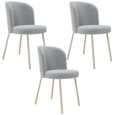 Kit 3 Cadeiras Gavi Arena L02 em Aço com Assento em Bouclê Cinza para Cozinha e Jantar