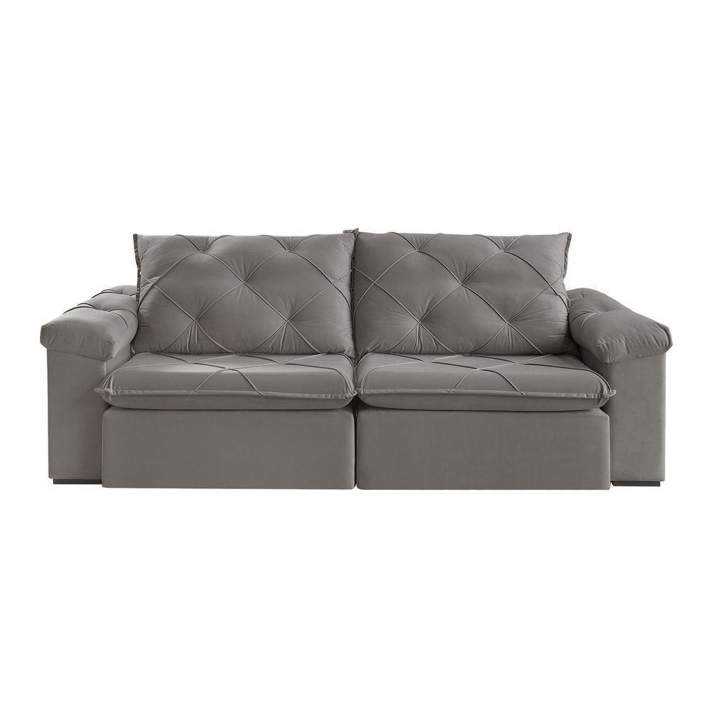 Sofá Retrátil E Reclinável Corniso 2,54m Veludo Cor Cinza 2103 Usb Com Kit Usb - 4