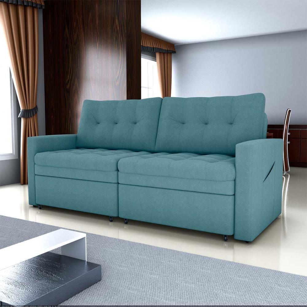 Sofá Cama Reclinável 2 Lugares 220cm Nayla Boucle Azul Matrix Boucle Azul - 6