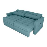 Sofá Cama Reclinável 2 Lugares 220cm Nayla Boucle Azul Matrix Boucle Azul - 3