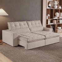 Sofá Retrátil E Reclinável Oregon 2,50m Linho Cor Cru 2320 Usb Com Kit Usb - 1