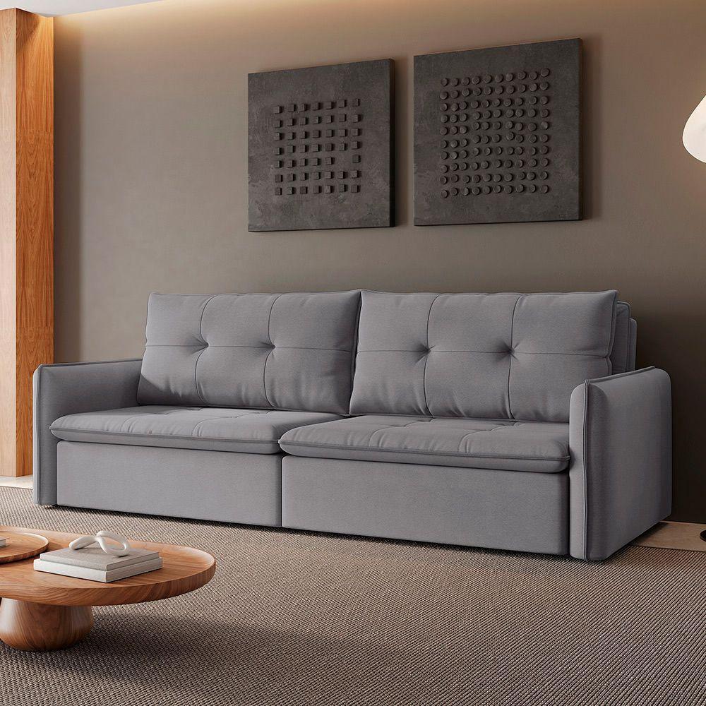 Sofá Retrátil E Reclinável Lavanda 2,00m Linho Cor Cinza 2323 - 7