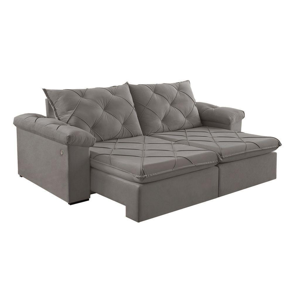 Sofá Retrátil E Reclinável Corniso 2,94m Veludo Cor Cinza 2103 Usb Com Kit Usb - 2