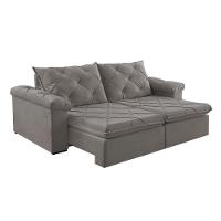 Sofá Retrátil E Reclinável Corniso 2,94m Veludo Cor Cinza 2103 Usb Com Kit Usb - 2