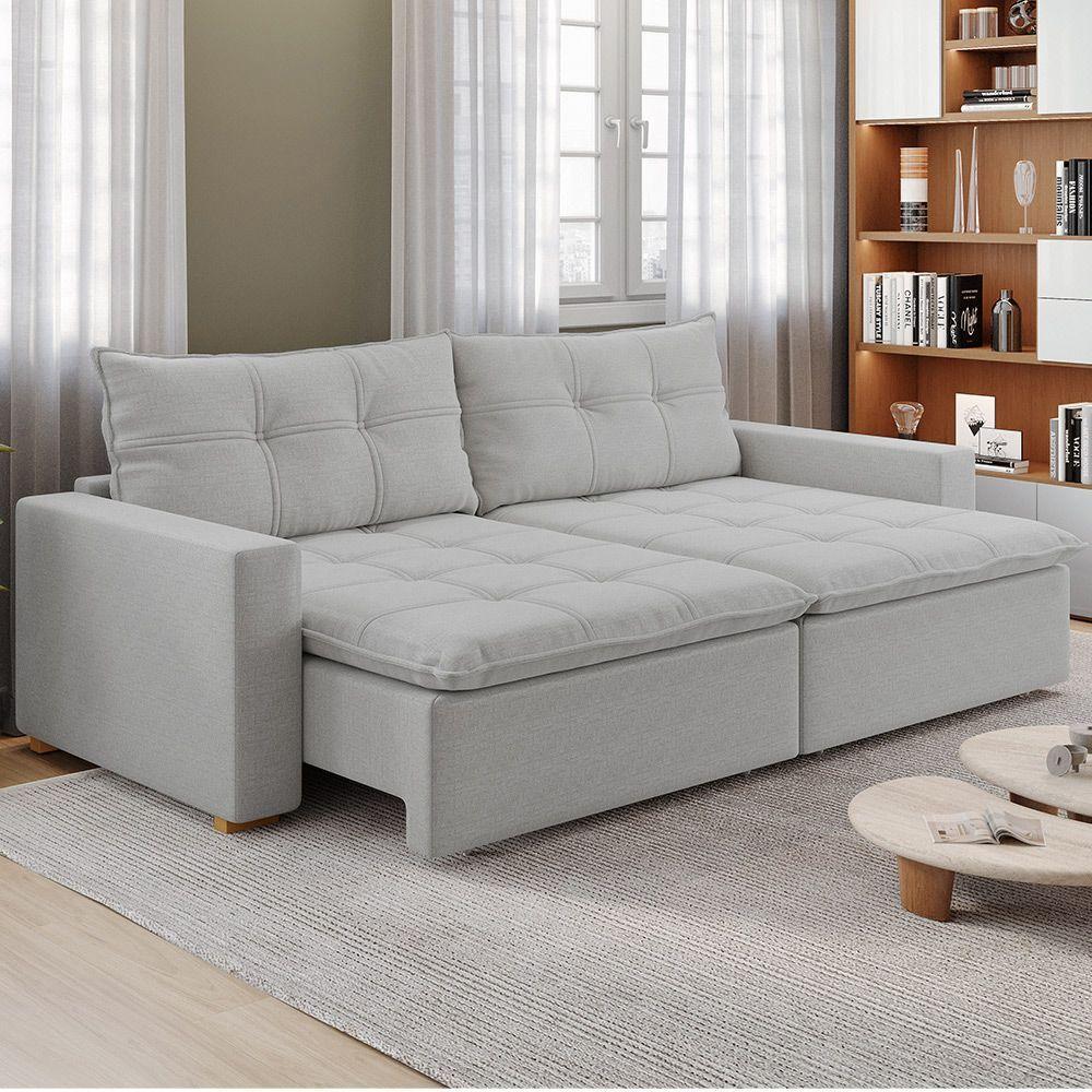 Sofá Retrátil E Reclinável Joinville 2,10m Linho Cor Cinza 2341 - 2