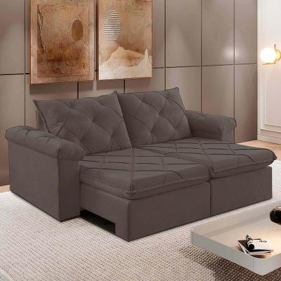 Sofá Retrátil E Reclinável Corniso 2,94m Veludo Cor Marrom 2131 Usb Sem Kit Usb