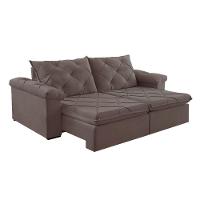 Sofá Retrátil E Reclinável Corniso 2,94m Veludo Cor Marrom 2131 Usb Sem Kit Usb