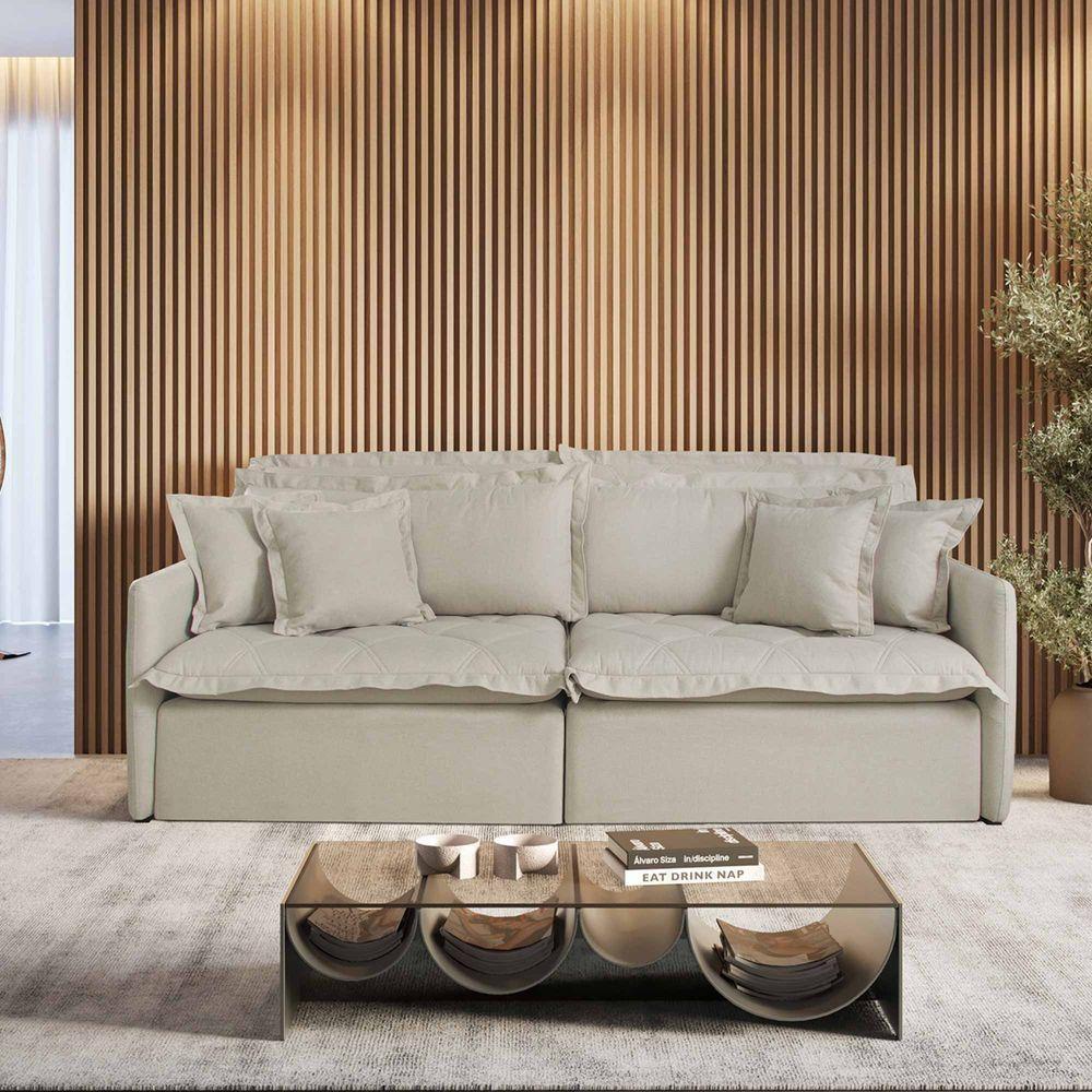 Sofá Retrátil E Reclinável Iris 2,00m Linho Cor Bege 2340 Usb Com Kit Usb - 1