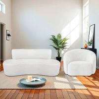 Kit Recamier Curvo Amsterdã 140cm E Poltrona Amore Luxo Bouclé Cor Branco - 1