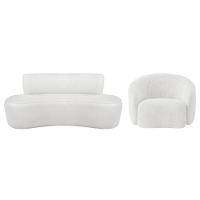 Kit Recamier Curvo Amsterdã 140cm E Poltrona Amore Luxo Bouclé Cor Branco - 2