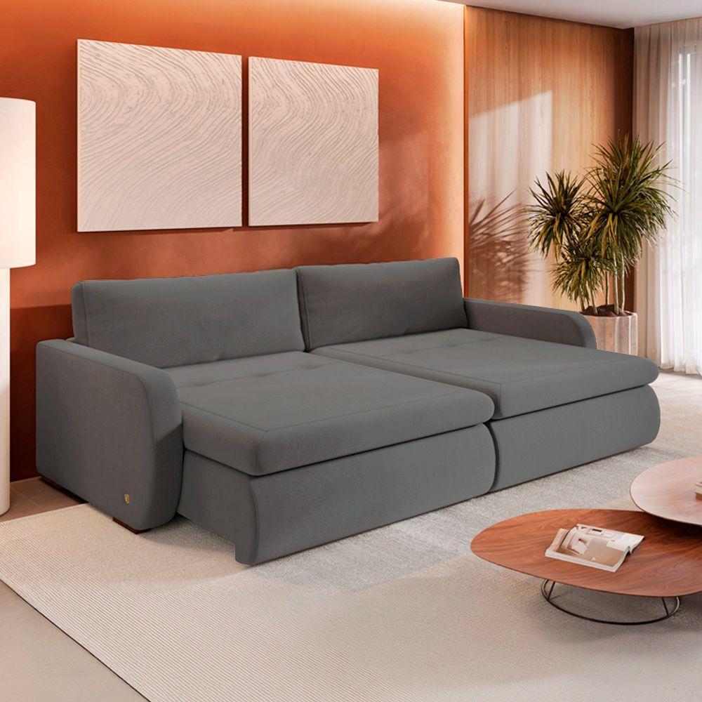 Sofá Retrátil E Reclinável Zinia 1,60m Linho Cor Cinza 2323 - 2
